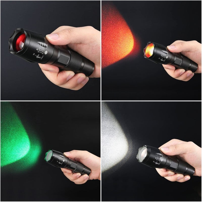 ULTRAFIRE A100 Tactical LED Flashlight Mini,800 Lumen Hunting Handheld Flashlight Focusable 3 Colors Exchange Glass Lens (Generate RED or Green Light) - Image 5